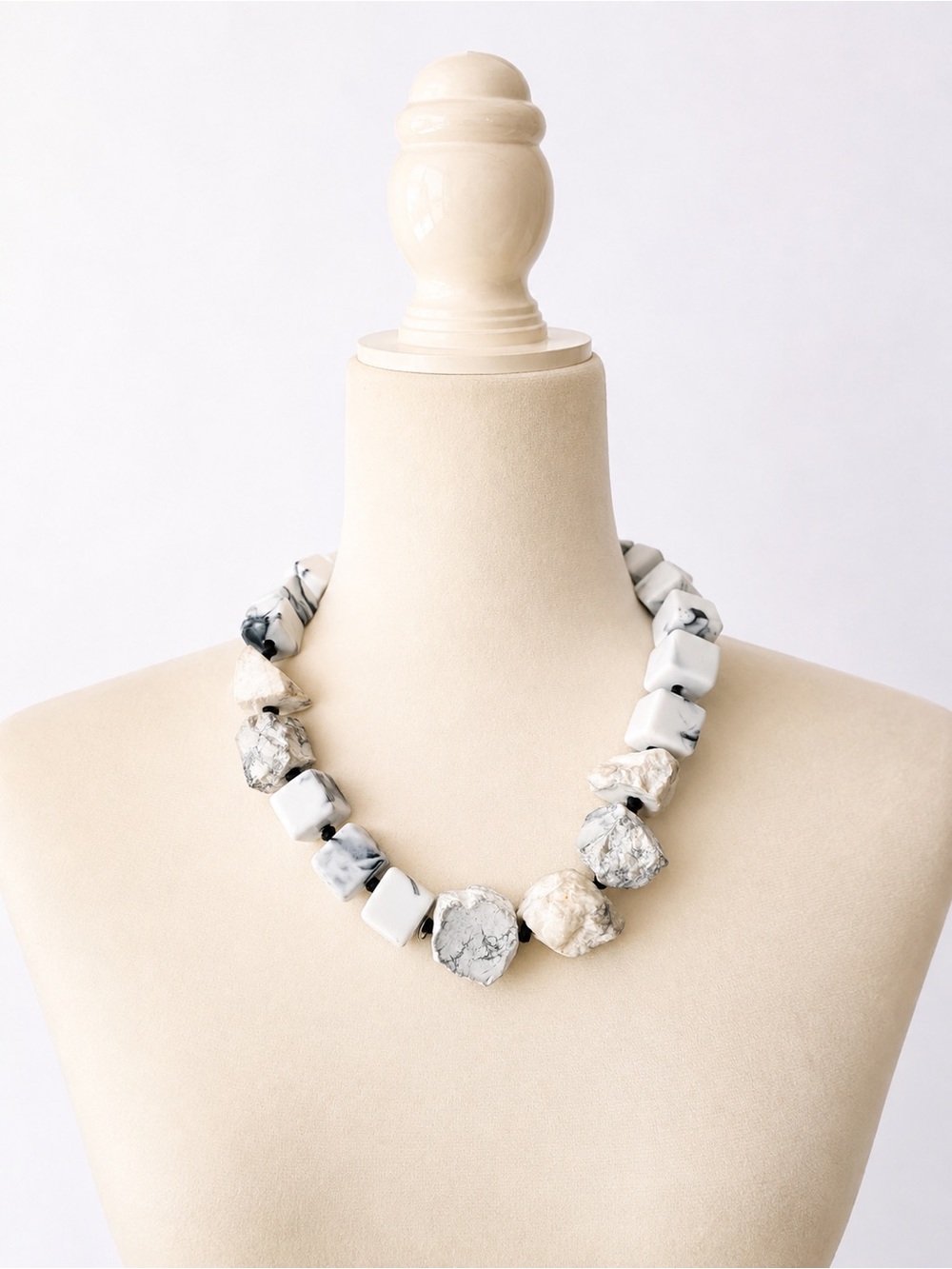 Handcrafted White Howlite Statement Necklace - Natural Stone Chunks